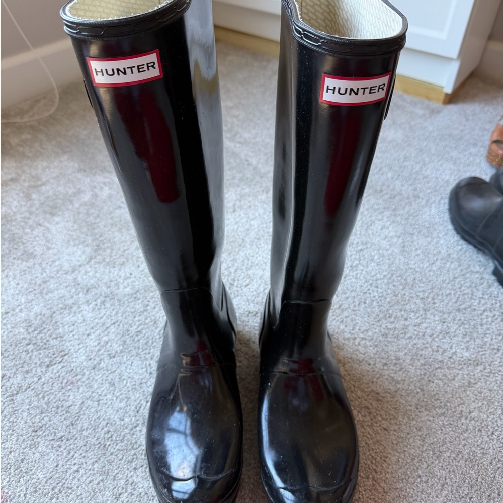 Hunter Glossy Black Tall Boots